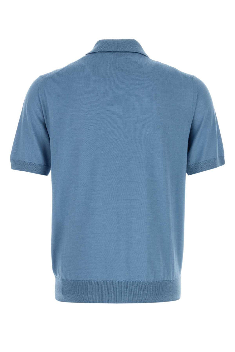 Light Blue None Solid Shirt Collar Polo 2