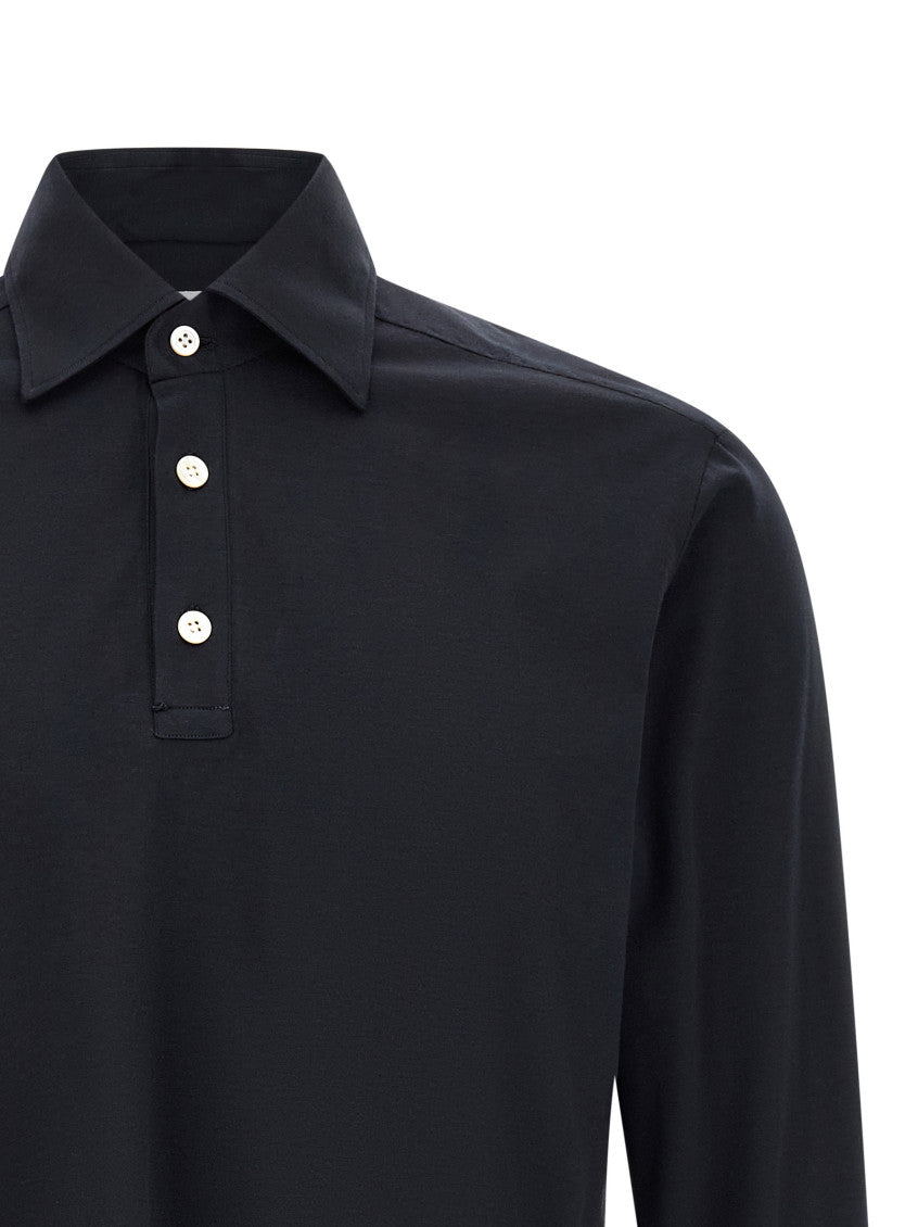 Dark Blue Solid Shirt Collar Polo 4