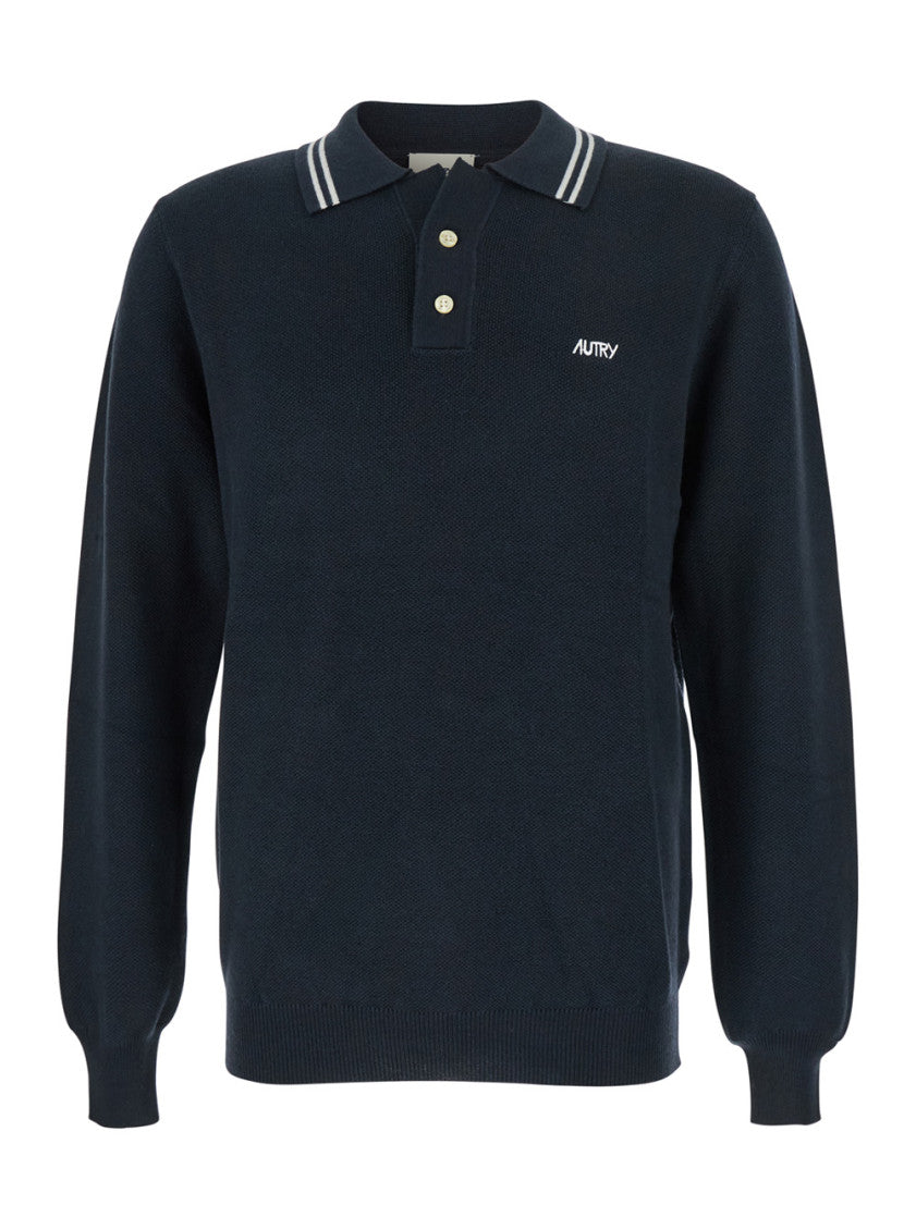 Dark Blue Logo Shirt Collar Polo 1