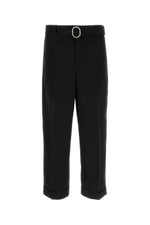 Black Wool Gabardine Belted Trousers 1