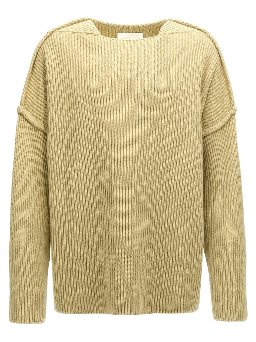 Beige Geometric Neckline Sweater 1