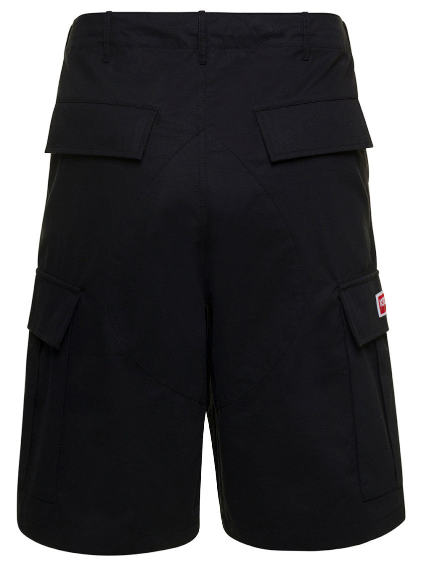 Black Logo Patch Cargo Shorts 2