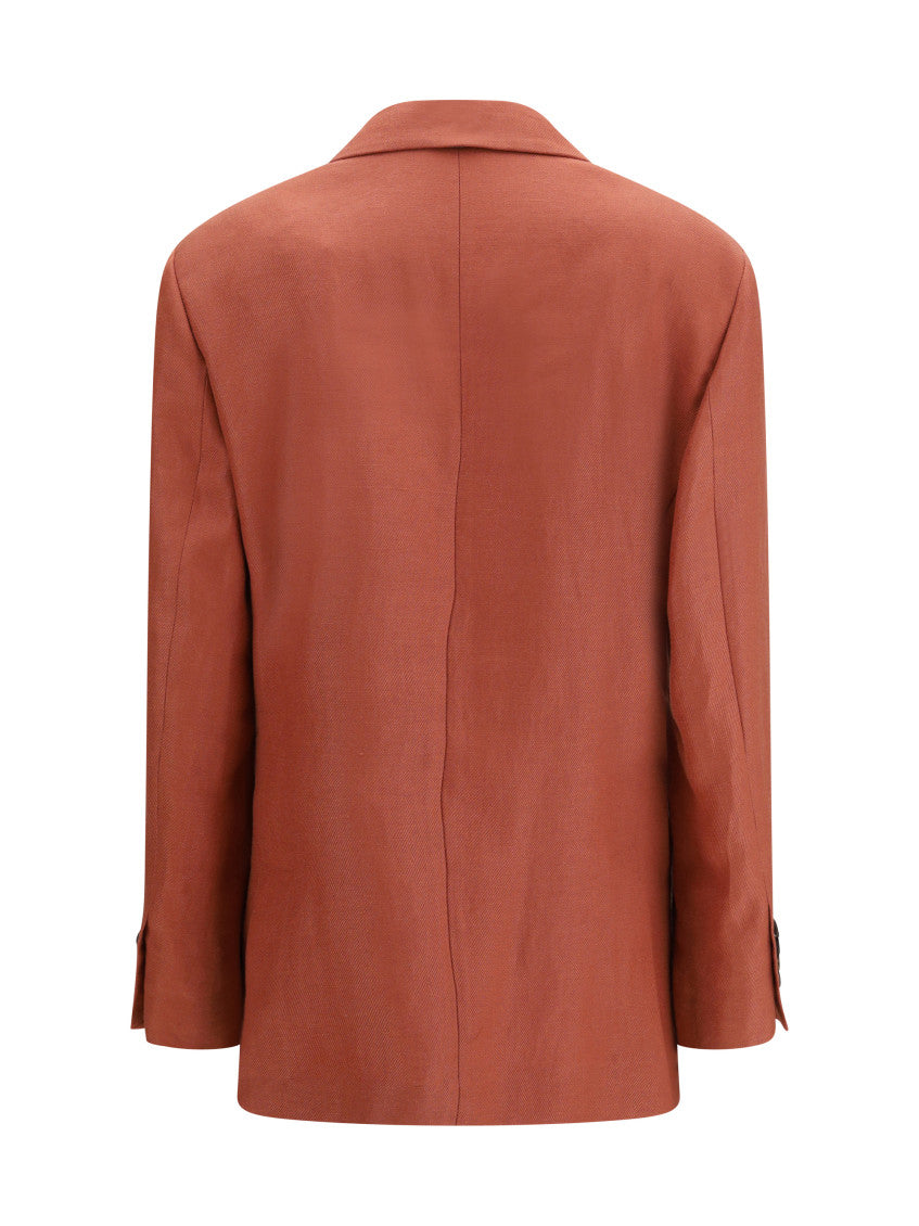 Red Textured Peaked Lapel Blazer 2