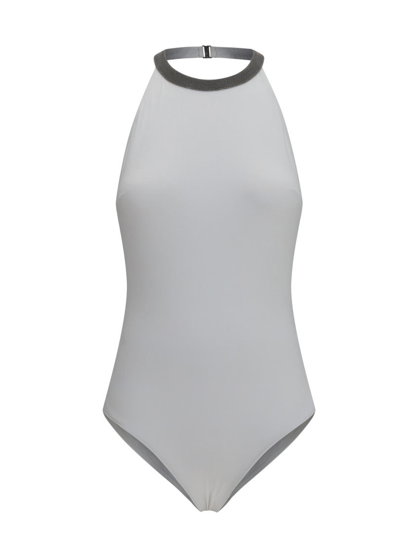 White Halter Neck Swimsuit 1
