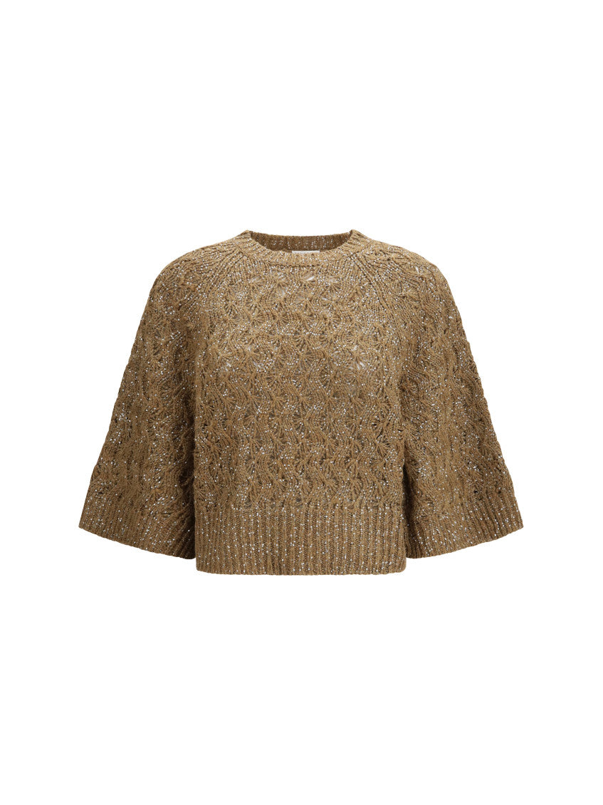 Beige Knitted Crew Neck Sweater 1