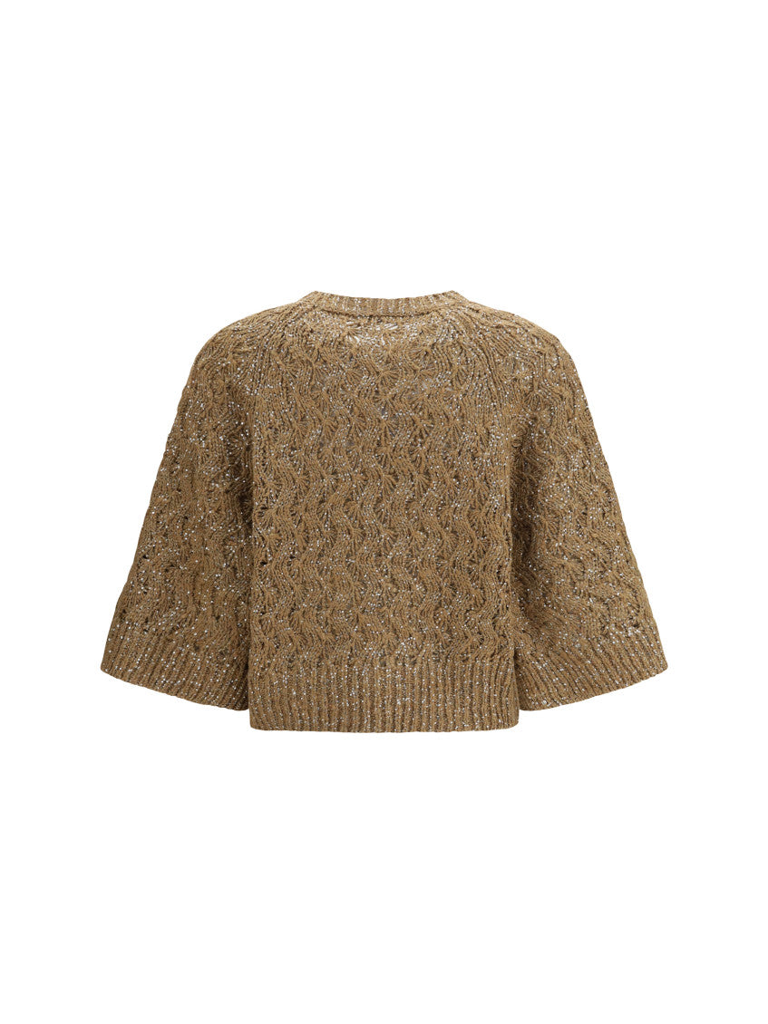 Beige Knitted Crew Neck Sweater 2
