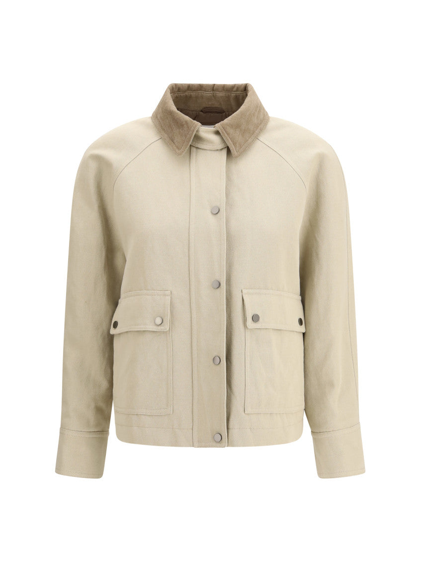 Beige Solid Shirt Collar Jacket 1