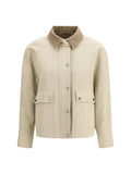 Beige Solid Shirt Collar Jacket 1