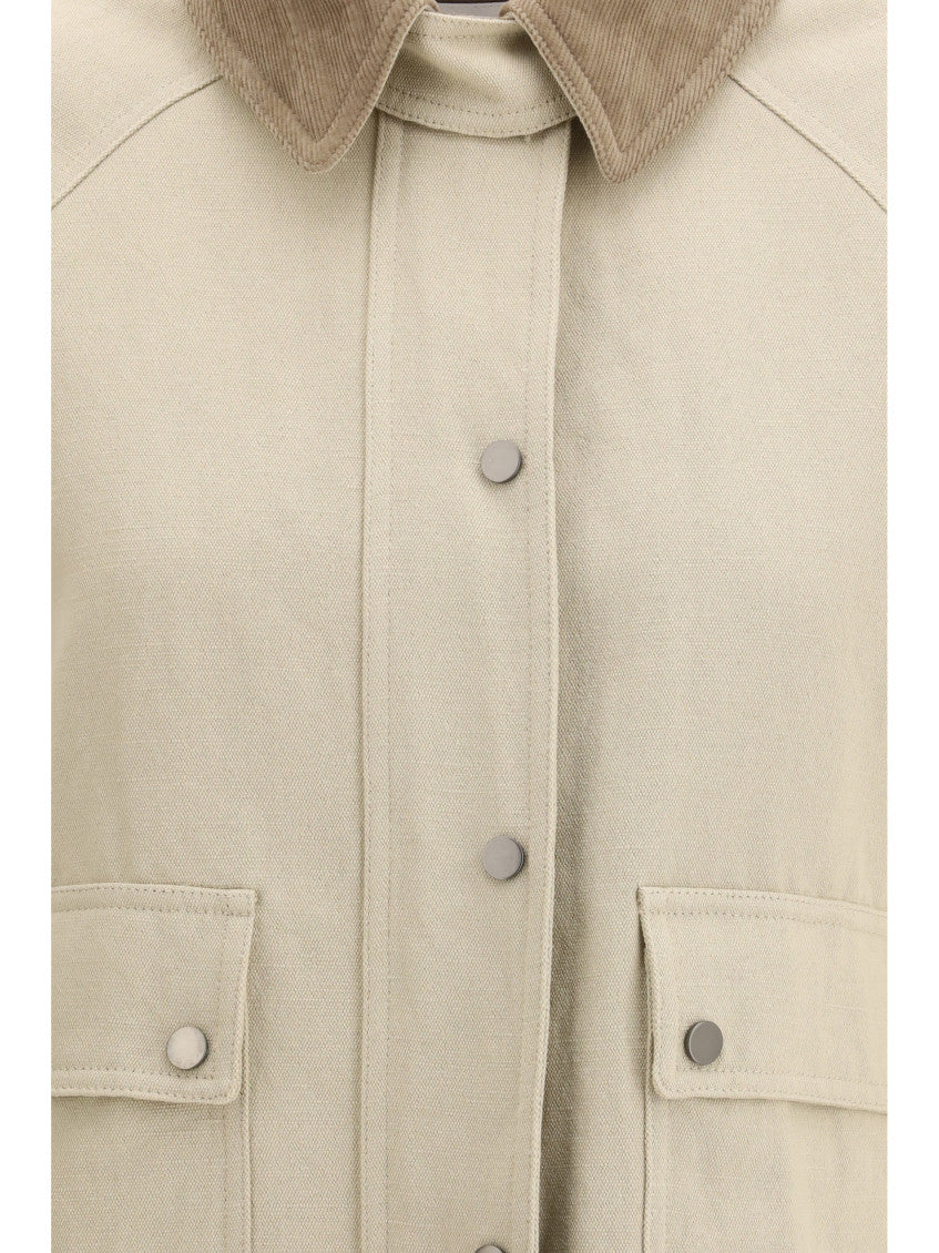 Beige Solid Shirt Collar Jacket 3