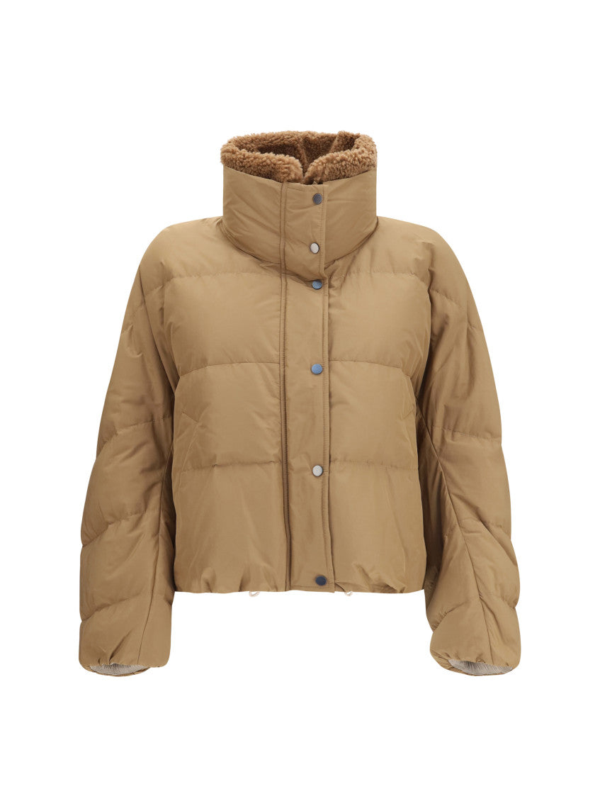 Beige Quilted Mock Collar Jacket 1