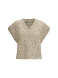 Beige Knitted V Neck Sweater 1