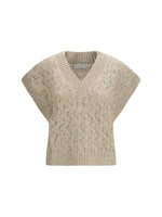 Beige Knitted V Neck Sweater 1