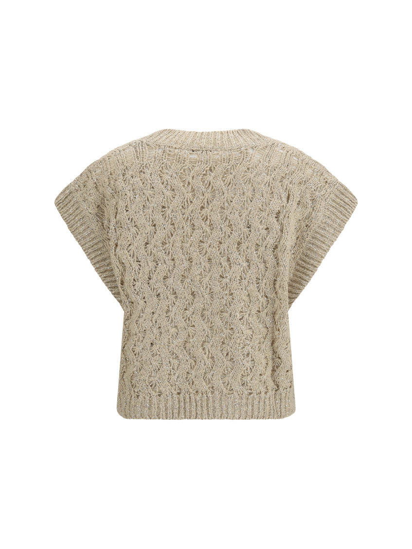 Beige Knitted V Neck Sweater 2