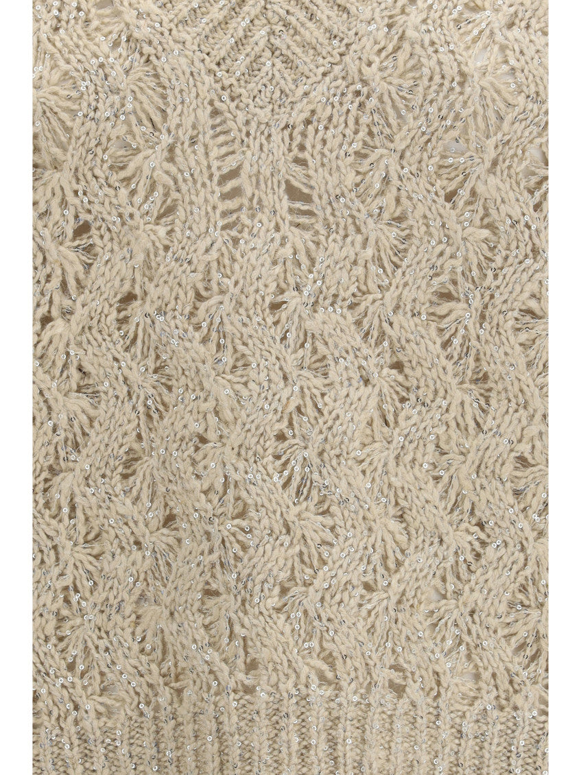 Beige Knitted V Neck Sweater 3