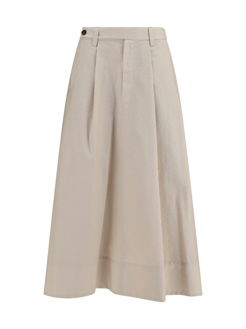 Beige Pleated Midi Skirt 1