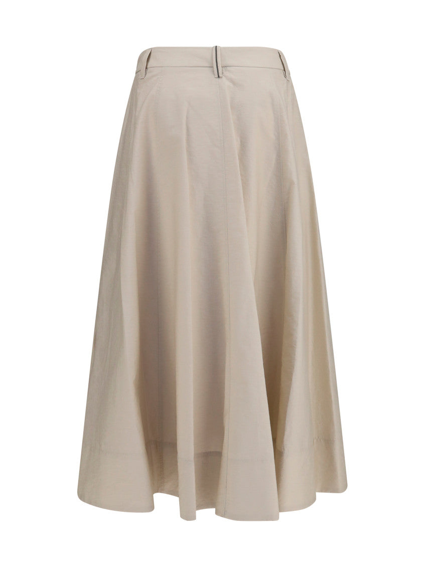 Beige Pleated Midi Skirt 2