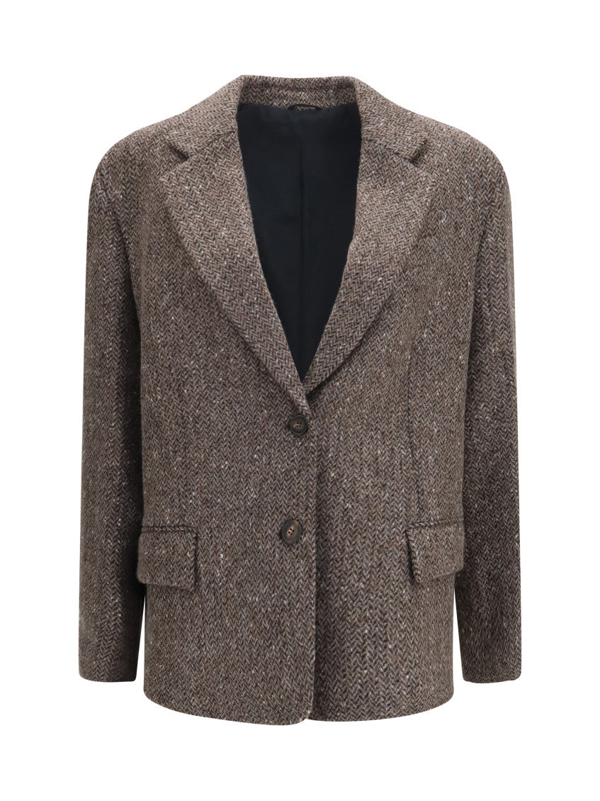 Brown Chevron Peaked Lapel Blazer 1