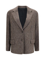 Brown Chevron Peaked Lapel Blazer 1