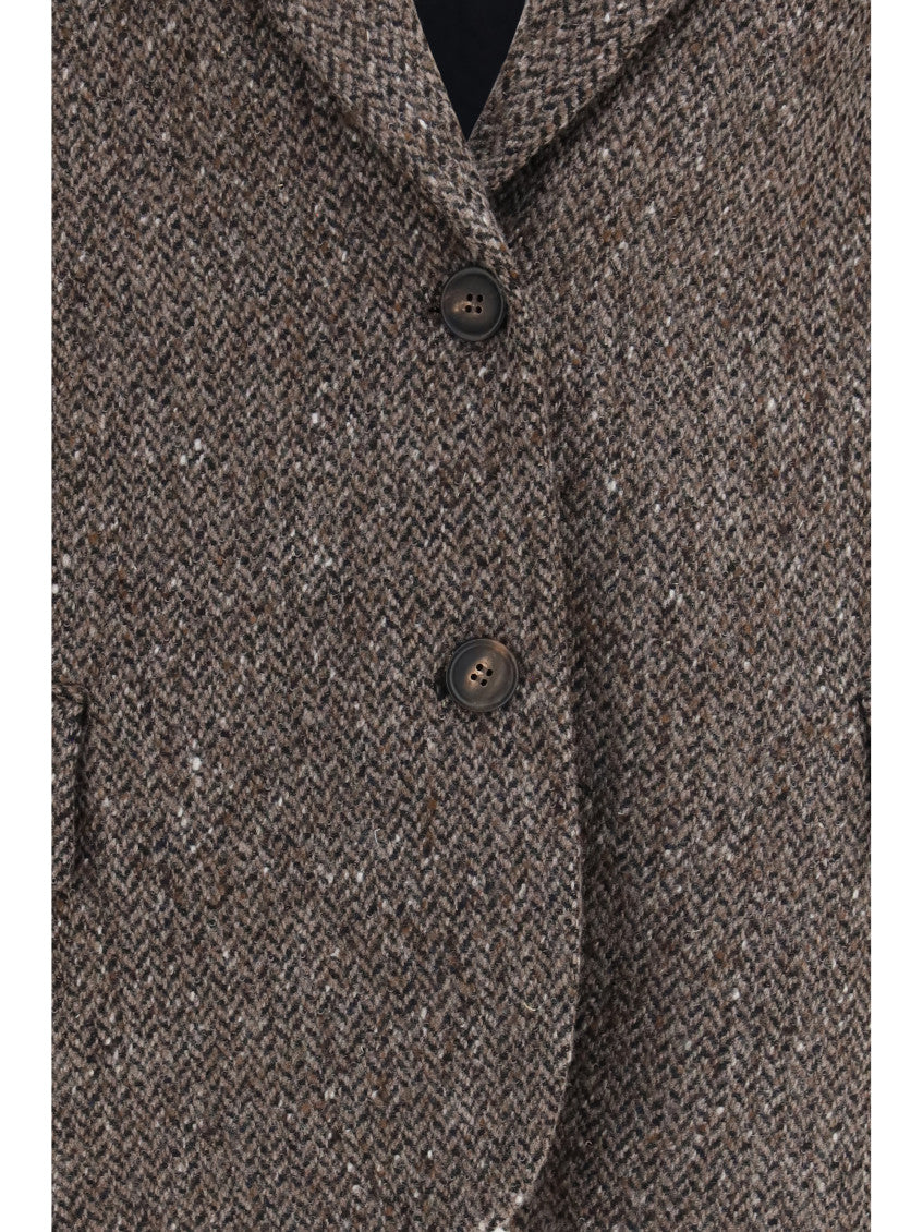 Brown Chevron Peaked Lapel Blazer 3