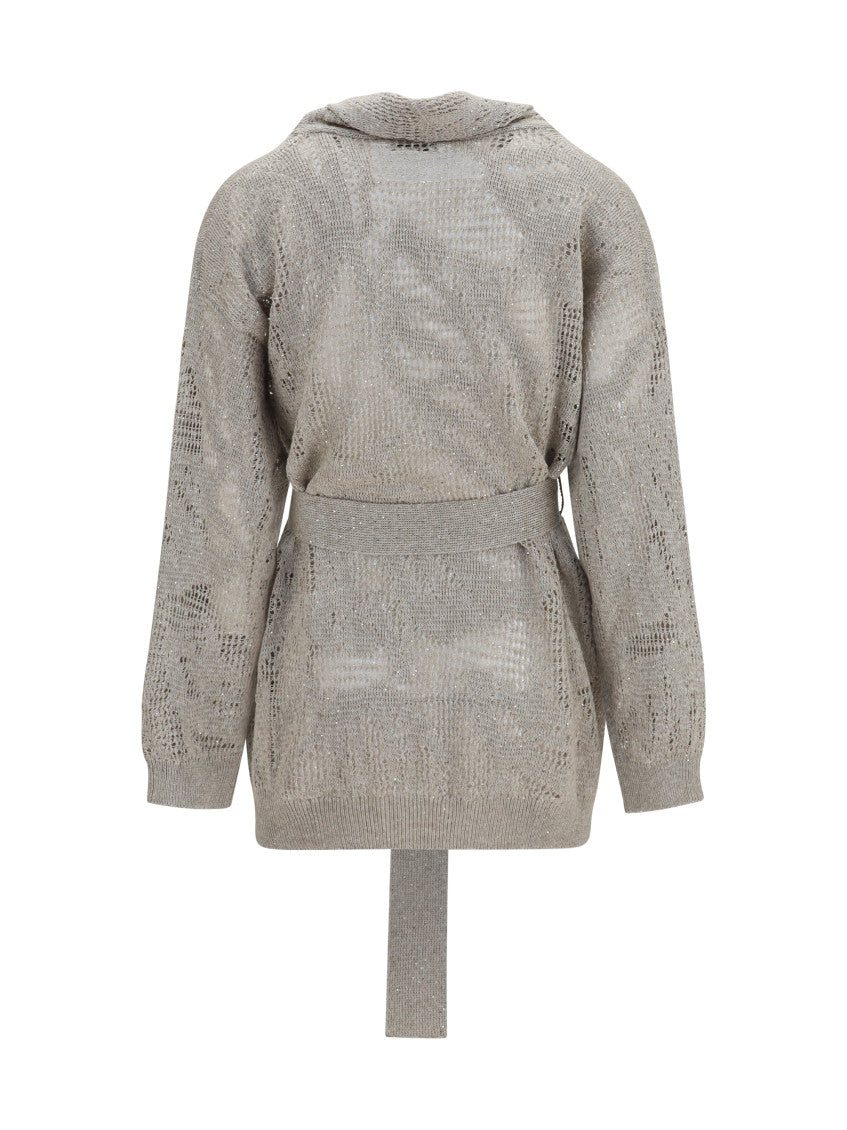 Beige Embellished Shawl Neck Sweater 2
