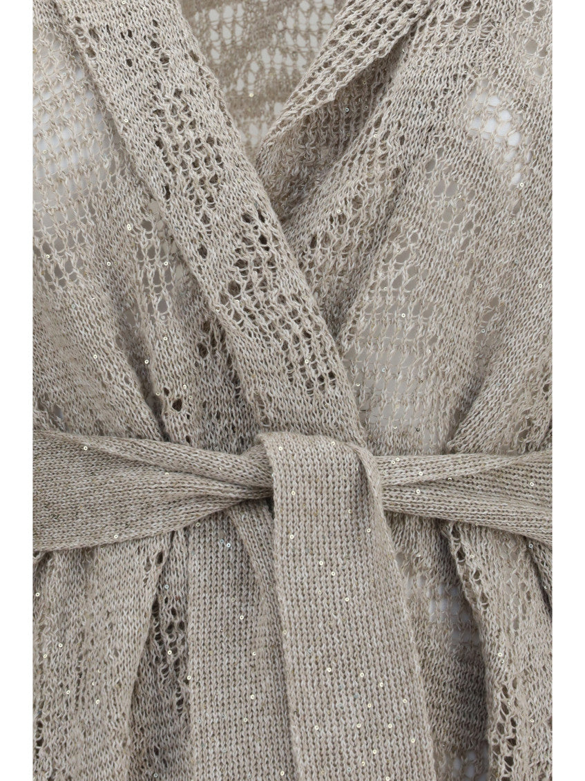Beige Embellished Shawl Neck Sweater 3