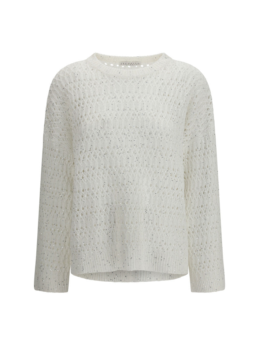 White Knitted Crew Neck Sweater 1