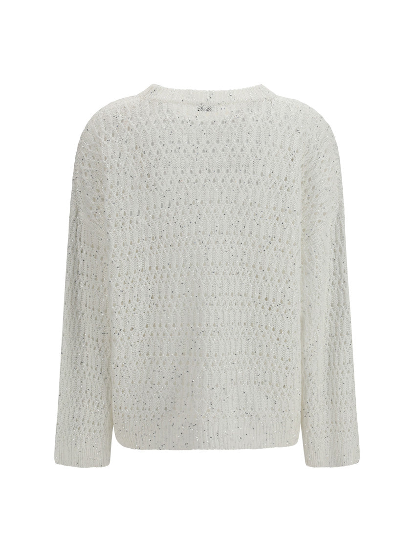 White Knitted Crew Neck Sweater 2