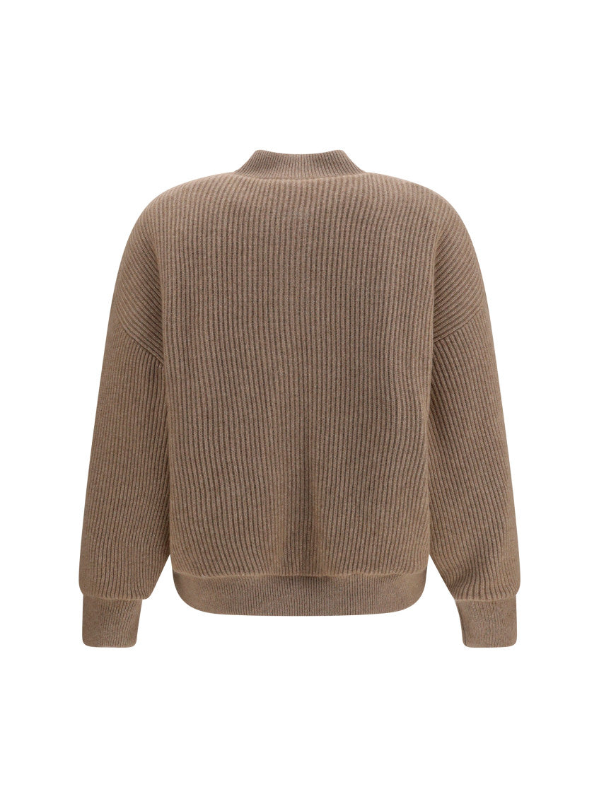 Beige Knitted Mock Collar Sweater 2