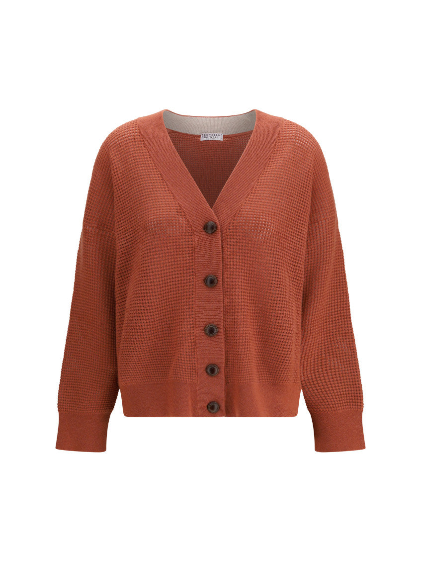 Orange Knitted V Neck Sweater 1