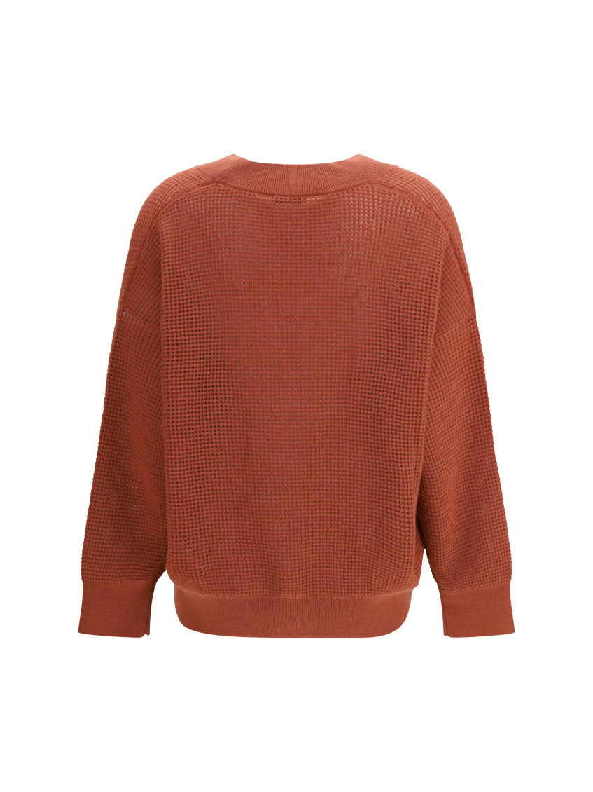 Orange Knitted V Neck Sweater 2