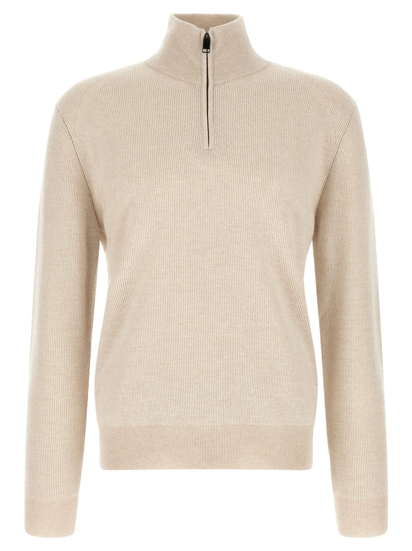 Beige Mock Collar Sweater 1