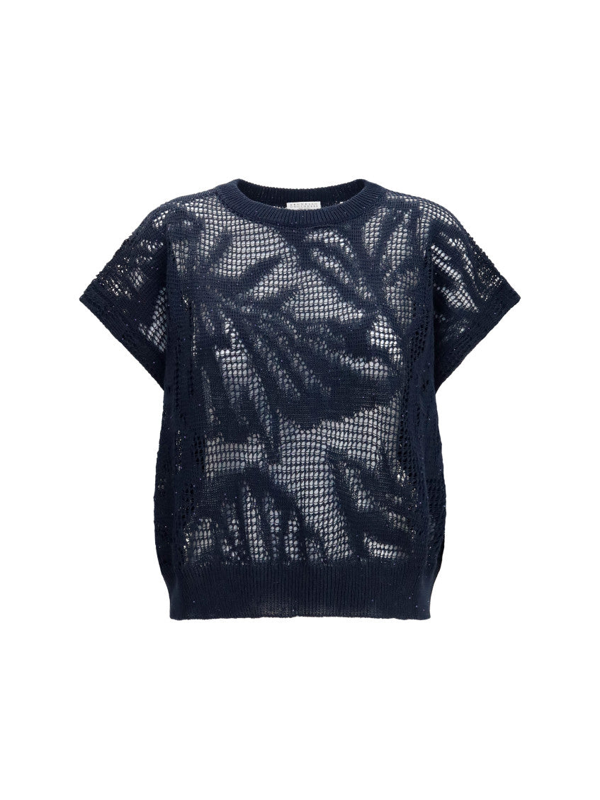 Blue Textured Crew Neck T-Shirt 1