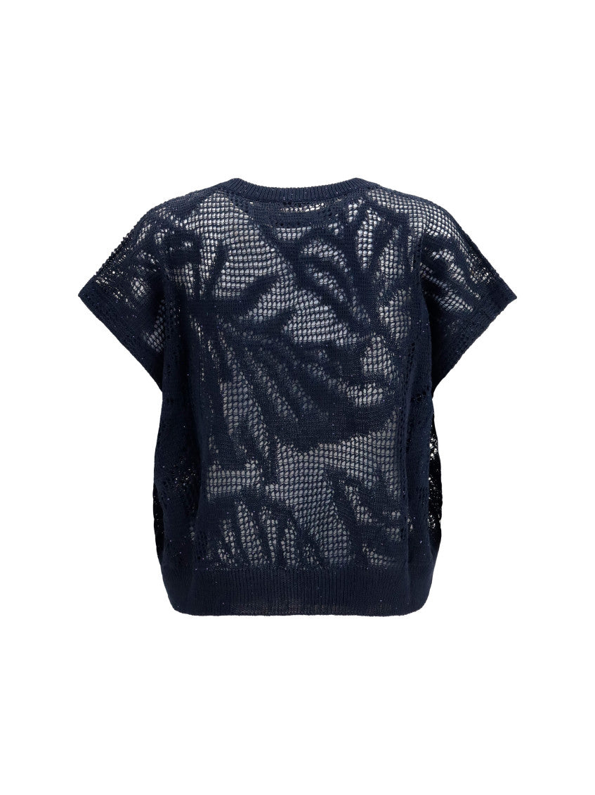Blue Textured Crew Neck T-Shirt 2