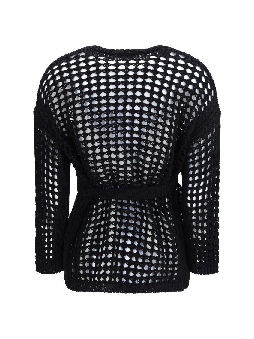 Black Crochet V Neck Cardigan 2