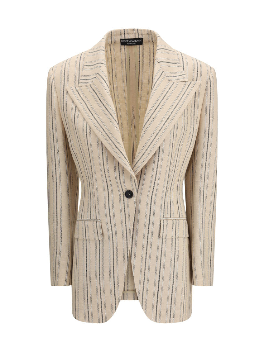 Beige Stripes Notched Lapel Blazer 1