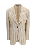 Beige Stripes Notched Lapel Blazer 1