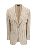 Beige Stripes Notched Lapel Blazer 1