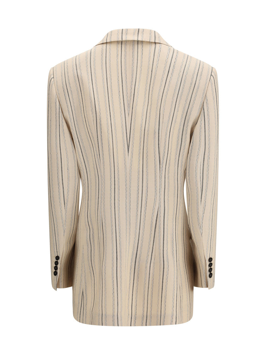 Beige Stripes Notched Lapel Blazer 2
