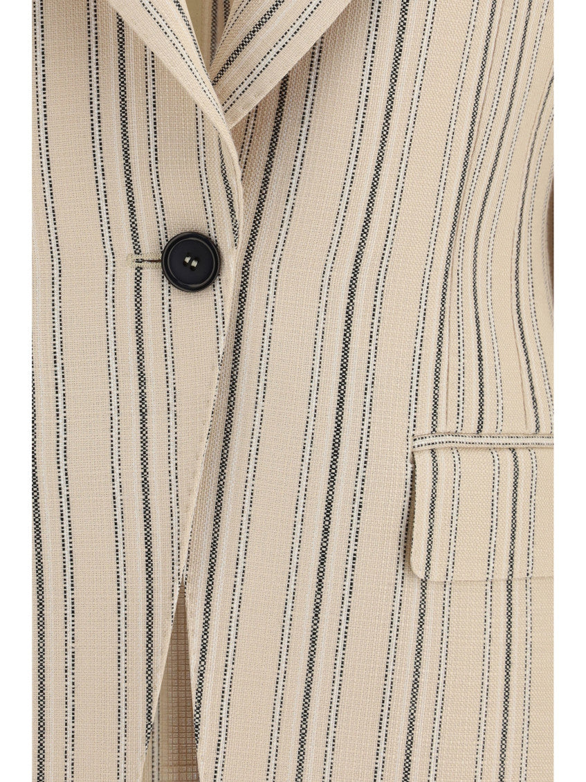 Beige Stripes Notched Lapel Blazer 3
