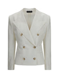 White Solid Notched Lapel Blazer 1