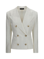 White Solid Notched Lapel Blazer 1
