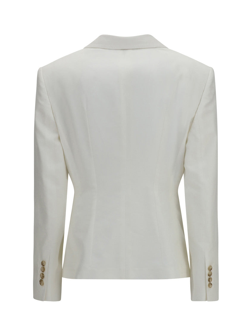 White Solid Notched Lapel Blazer 2