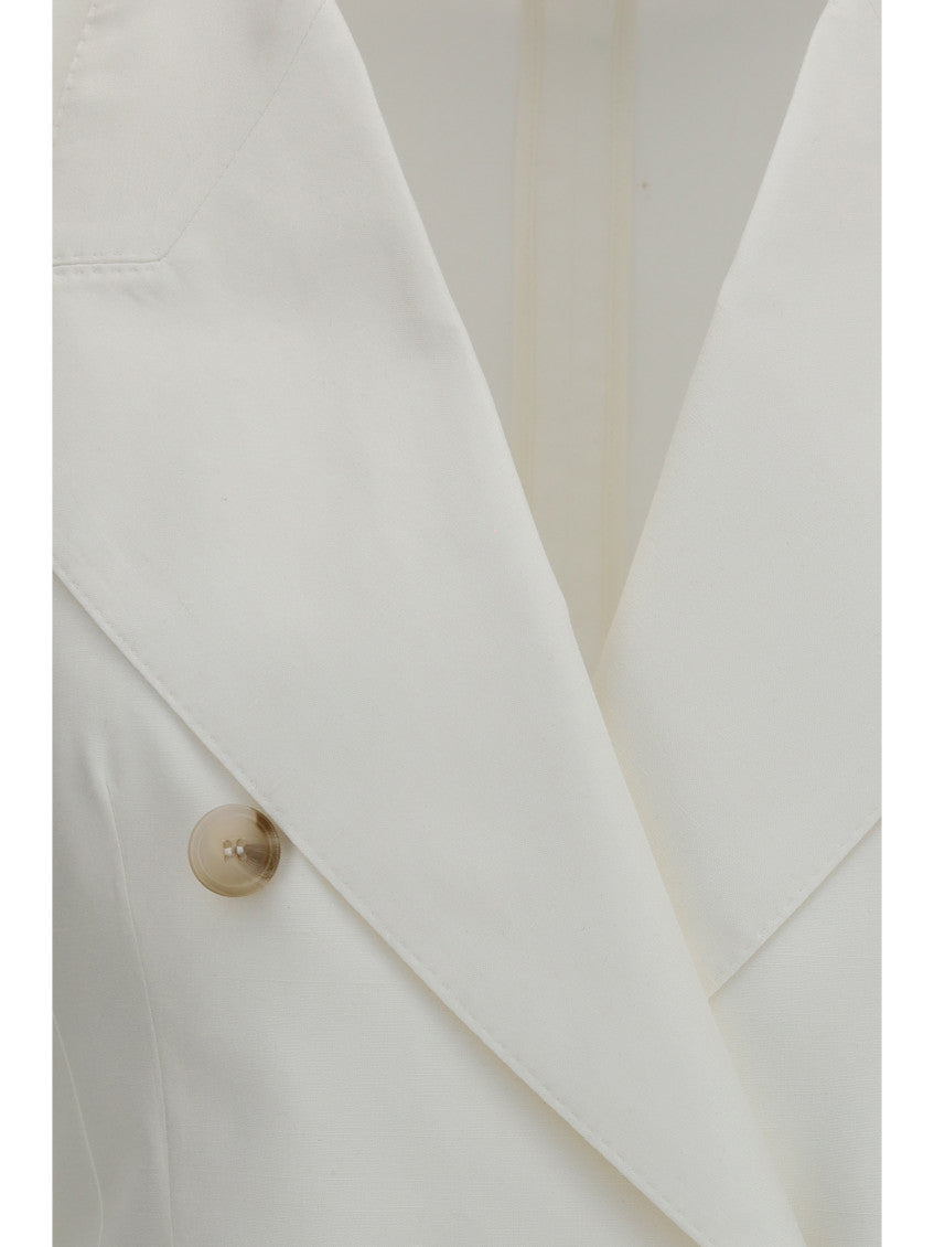 White Solid Notched Lapel Blazer 3