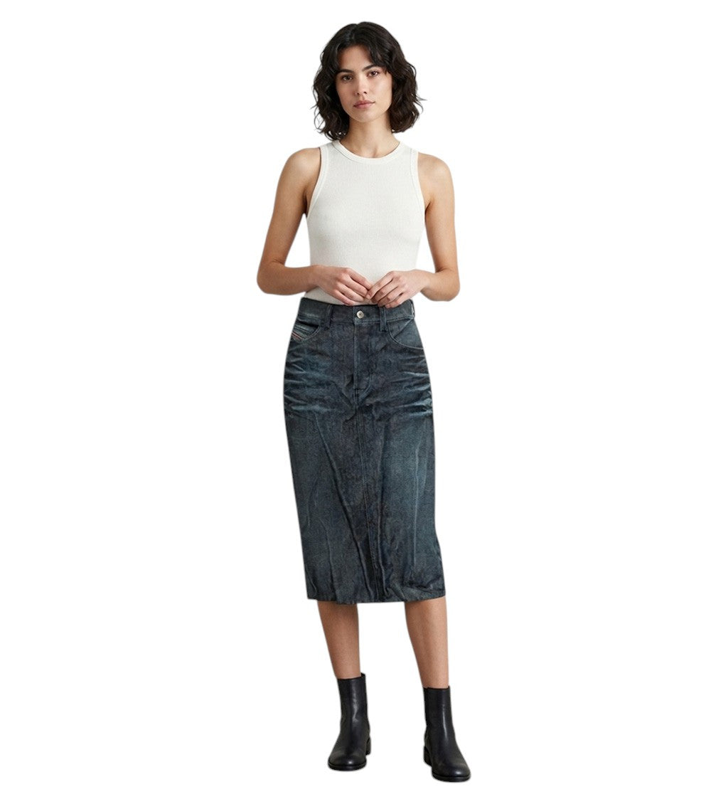 Blue Distressed Calf Length Skirt 1