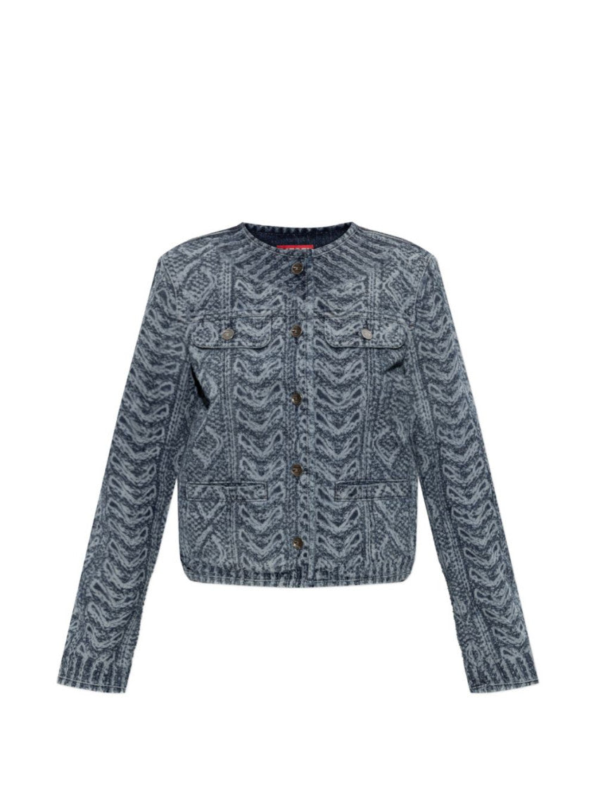 Blue Knitted Round Neck Jacket 1