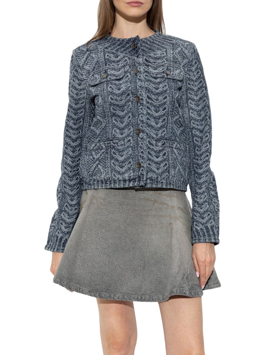 Blue Knitted Round Neck Jacket 2