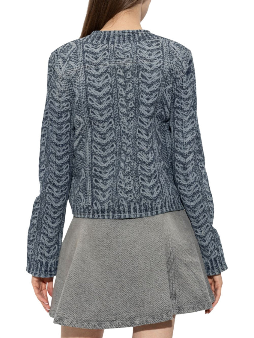 Blue Knitted Round Neck Jacket 3