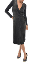 Black Solid V Neck Midi Dress 1