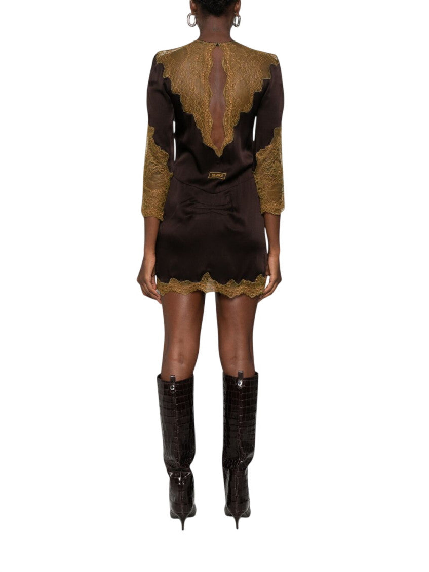 Green Lace Round Neck Mini Dress 2