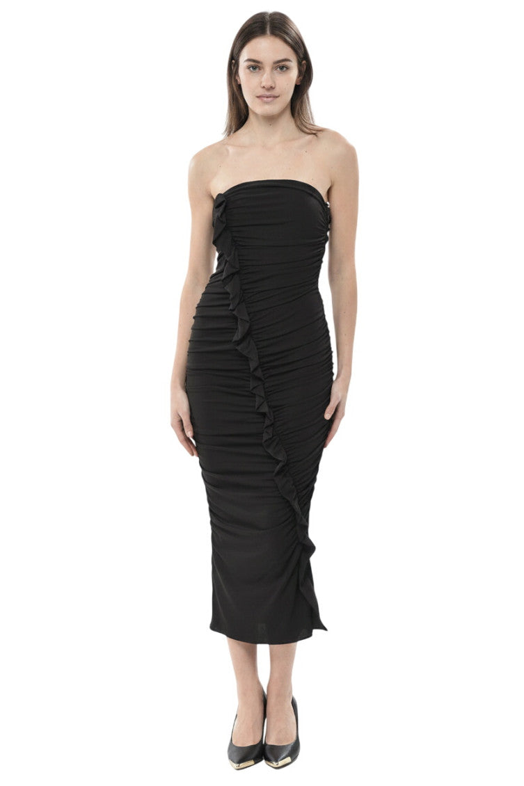 Black Textured Strapless Midi Dress 1